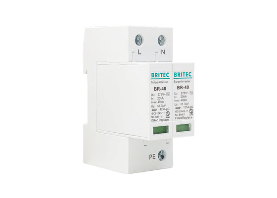 Penangkal Petir Kelas II Imax 40kA 2P 20-40kA DIN Rail Surge Protection Over Voltage SPD