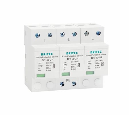 BRITEC 50kA TUV/CE/ROHS Perangkat Perlindungan Lonjakan yang Disetujui dengan SPD 10/350 Waveform Lightning Arrestor