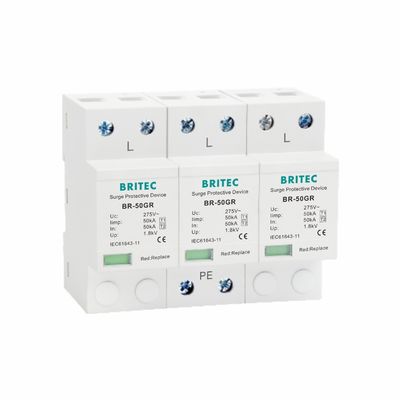 10/350μs Type 1 Power Surge Arrester 50KA Perangkat Perlindungan Petir Plastik