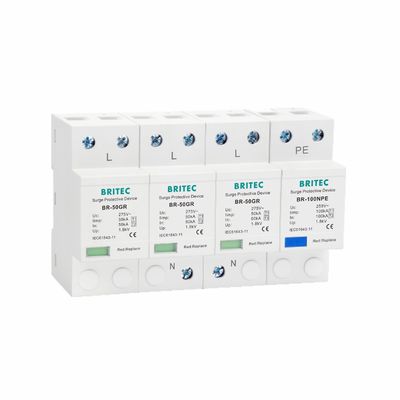 Kelas I T1 50KA 3P+NPE Surge Protector 150V / 275V / 320V SPD Energi Tinggi