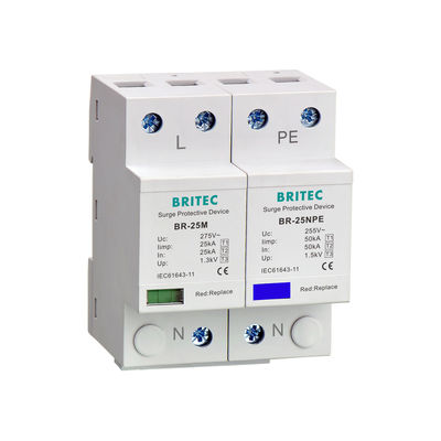 25kA Daya Tipe 1 Surge Protector BR-25M 1+1 Tegangan Rendah 275V/255V