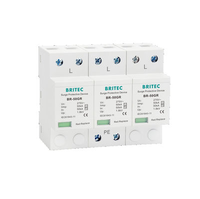 BR-50GR 3P+N Tipe 1 Surge Protection Device Kelas 1 AC SPD 50ka Thunder Lightning Arrester SPD Tipe 1 dan 2