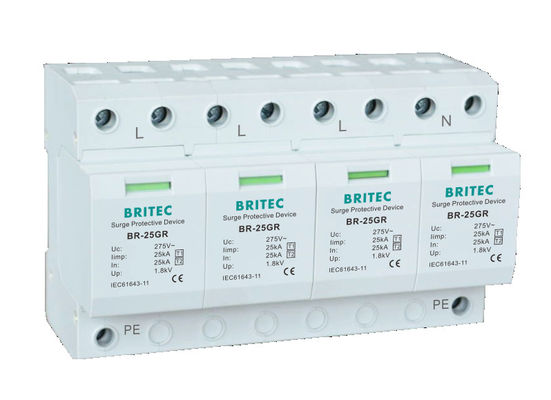 BR-25GR 4P SPD Perangkat Perlindungan Petir Lonjakan DIN Rail 35 Mm ac spd