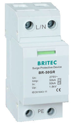 BR-50GR 1P 50kA Tipe 1 Perangkat Pelindung Lonjakan Ac Din Rail Surge Arrester SPD