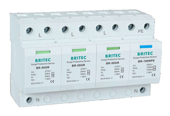 BR-50GR 1P 50kA Tipe 1 Perangkat Pelindung Lonjakan Ac Din Rail Surge Arrester SPD
