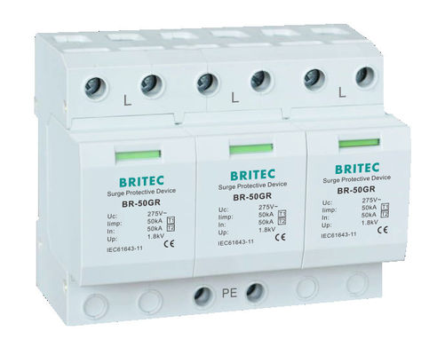 BR-50GR 1P 50kA Tipe 1 Perangkat Pelindung Lonjakan Ac Din Rail Surge Arrester SPD