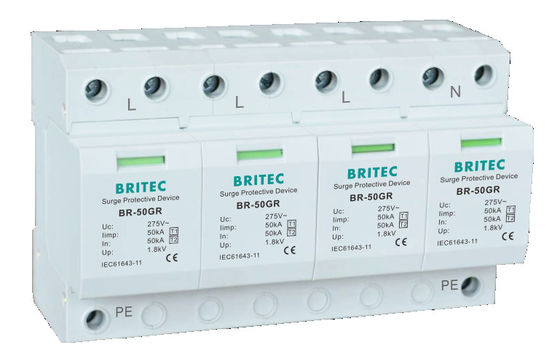 BR-50GR 1P 50kA Tipe 1 Perangkat Pelindung Lonjakan Ac Din Rail Surge Arrester SPD
