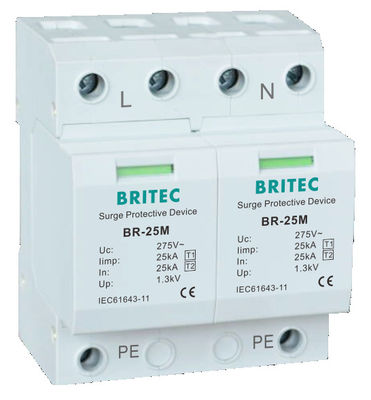 BR-25M 3P+1NPE 25kA T1+T2 varistor penangkal lonjakan arus B+C Tegangan Rendah 3 Fase AC Spd Pelindung Petir