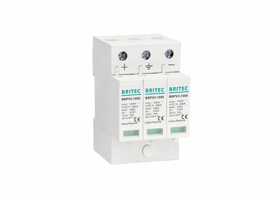 PV 1000V 20ka 40kA Tegangan Rendah 3 Tiang Surge Protector Flame Retardant