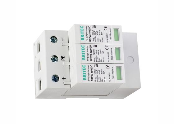 IP20 PV Surge Arrester Tidak Ada Kebocoran Saat Ini -40 Sampai 80 ℃ Suhu CE Disetujui