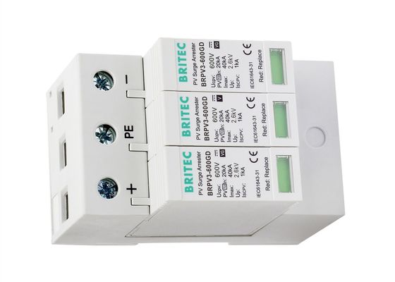 3 Tiang DC 600V Photovoltaic Surge Protector 40kA Perangkat Perlindungan Surge Surya