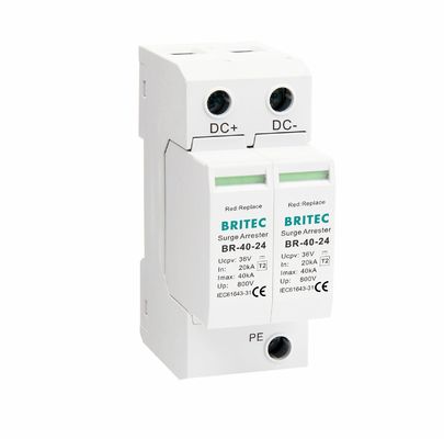 BR-40-24 T2 DC Surge Protection Device 40kA 24V SPD dengan Thermoplastic UL94-V0 Enclosure untuk Surge Power