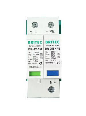 BR-12.5M 1+1 50kA DIN Rail Surge Protection Perangkat Perlindungan Petir TUV persetujuan spd