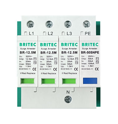 BR-12.5M 1+1 50kA DIN Rail Surge Protection Perangkat Perlindungan Petir TUV persetujuan spd