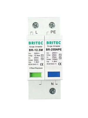 BR-12.5M 1+1 50kA DIN Rail Surge Protection Perangkat Perlindungan Petir TUV persetujuan spd