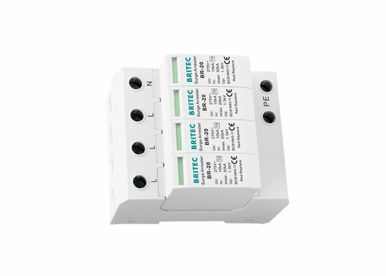 CE 20kA 4P Din Rail Kelas C Surge Protection Device Surge Arrester