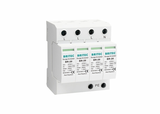 CE 20kA 4P Din Rail Kelas C Surge Protection Device Surge Arrester