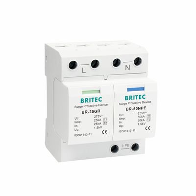 BR-25GR 2P Tipe 1 Surge Protection Device 50KA Single Phase SPD spark gap spd tuv ac surge arrester