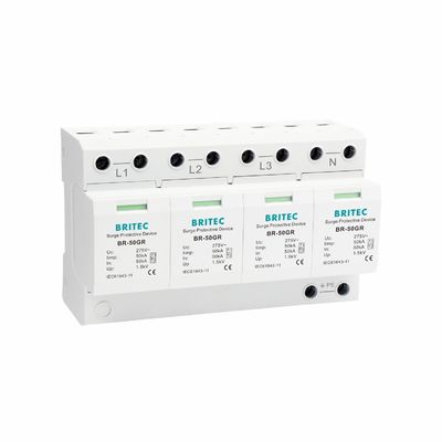 BRITEC BR-50GR 3P+1 Tipe 1 Perangkat Perlindungan Tambahan Daya dengan Kapasitas 50kA dan Struktur yang Dapat Disambungkan