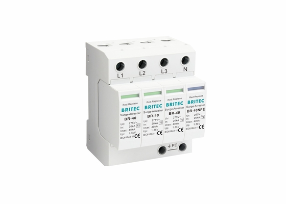 Perangkat Perlindungan Lonjakan 40kA Tipe 2 BRITEC 3P+NPE Power Protector BR-40 3+1