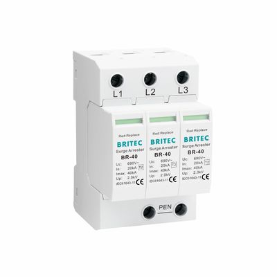 BR-40 690 3P Tipe 2 690V 800V 1000V tenaga angin Tegangan tinggi AC Surge Protector Modular Surge Arrester 3 Phase Surge Protection Device
