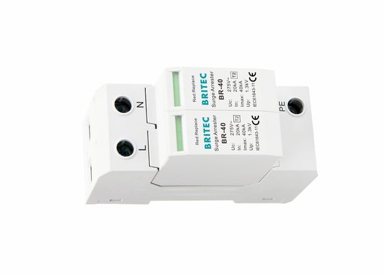 Perangkat Perlindungan Lonjakan Listrik 40KA dengan Pemutusan Termal dan Jendela Indikator Status - AC Lightning Arrester SPD
