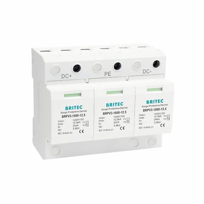 BRPV3-1000-6.25 DC Surge Protection Device 1000V 40kA PV Solar SPD Solar Surge Protection Device over voltage protection DC Power Surge Protector Type 1+2 PV surge protector spd t1 t2 dc