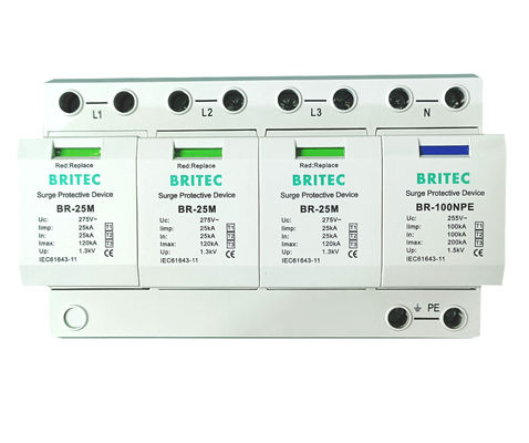 BRITEC BR-25M 3+1 Tipe 1 Perangkat Pelindung Lonjakan Arus dengan Modul Plug-in 25kA Iimp Pelindung Lonjakan Arus Tipe 1