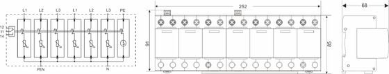 BR-25M 275 6+1 Tipe 1+2 Perangkat Perlindungan Tambahan dengan Perlindungan 25kA dan Kandang Termoplastik UL94-V0