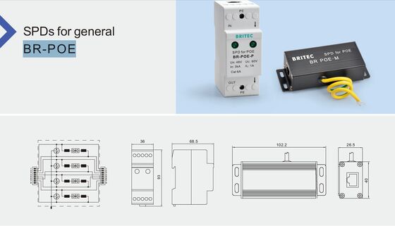 BR-POE-M POE Surge Protector dengan 3kA Nominal Current DIN Rail Mounted dan IP20 Protection untuk RJ45 Networks Telecom Industrial SPD Manufacturer