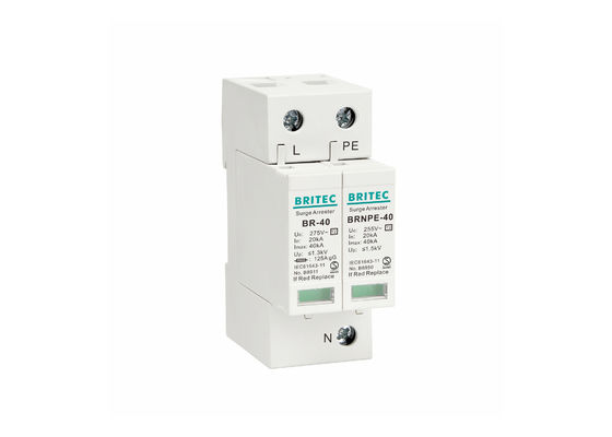 IEC 61643-11 Perangkat Perlindungan Tambahan Tipe 2 dengan Perlindungan Petir 40kA 1P+NPE dan Pemasangan Rel DIN