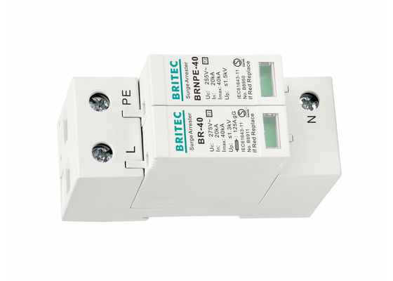 IEC 61643-11 Perangkat Perlindungan Tambahan Tipe 2 dengan Perlindungan Petir 40kA 1P+NPE dan Pemasangan Rel DIN