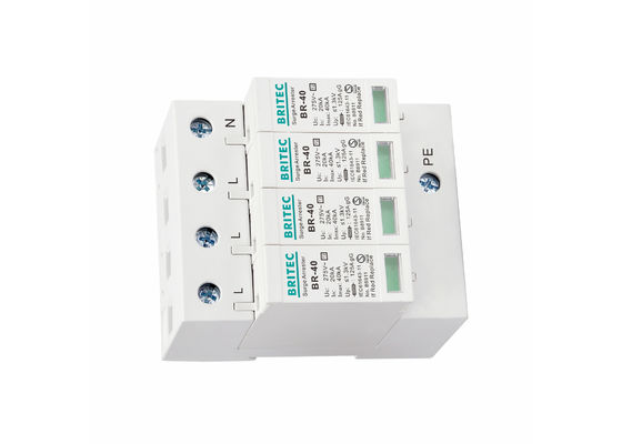 Peralatan Pelindung Lonjakan Tipe 2 40kA 4P 275V SPD Penangkal Lonjakan untuk Sistem TN-S Tiga Fasa