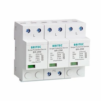 BR-25M 4P 25kA Surge Arrester Tipe 1 Thunder Arrester SPD Kelas 1 pluggable Surge Arrester China petir menyerang