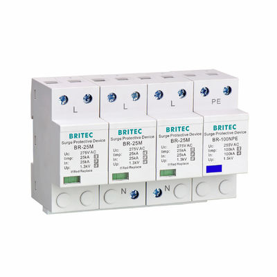 BR-25M 4P 25kA Surge Arrester Tipe 1 Thunder Arrester SPD Kelas 1 pluggable Surge Arrester China petir menyerang