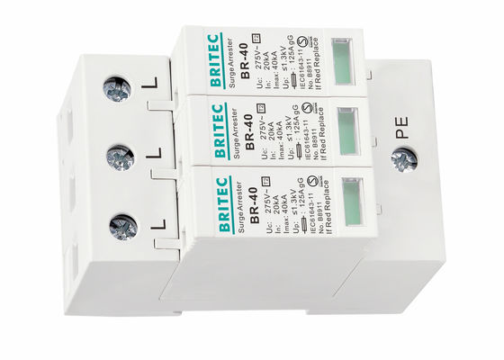 Respon Cepat 40KA 275VAC Kelas C SPD Tipe 2 3 Pole Surge Protector