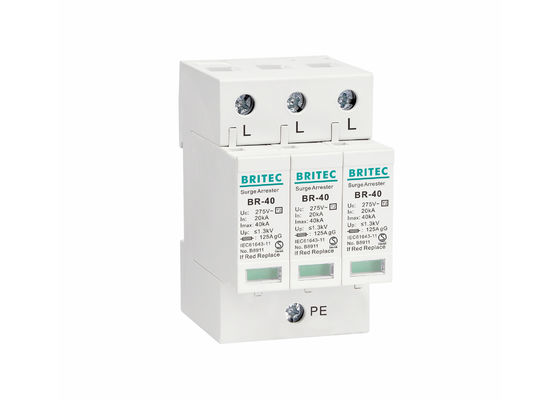 Perangkat Pelindung Lonjakan Tipe 2 SPD 20~40KA Penahan Petir dengan Pemasangan Rel Din 35mm