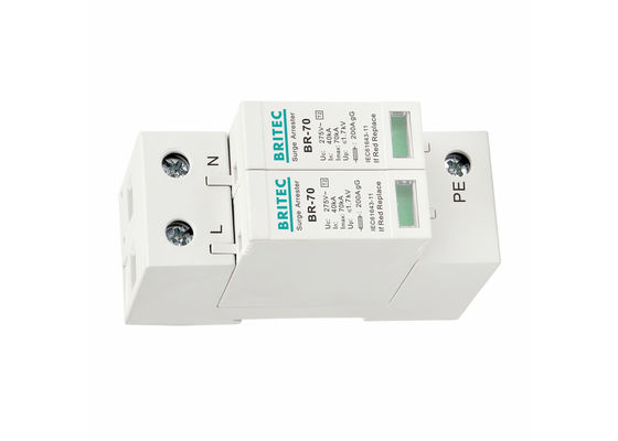 Perangkat Perlindungan Tambahan Listrik Tipe 2 70kA DIN Rail Mountable Surge Arrester IEC 61643-11 Selaras