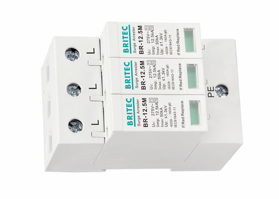 T1 + T2 Surge Protector Iimp 12,5 KA Surge Arrester 3 Phase Sistem TN - C