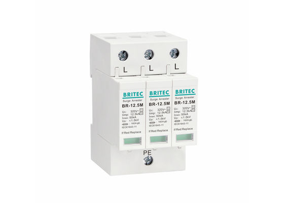 UL94-V0 Flame Retardant 12.5kA Iimp 3P T1+T2 Perangkat Pelindung Lonjakan untuk Jaringan AC