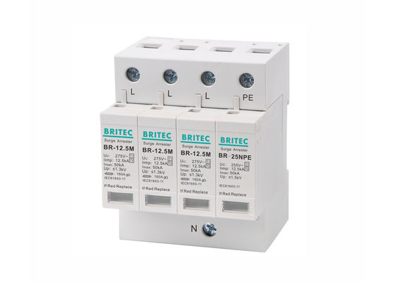 Kelas Compact B + C Tiga Fase Surge Arrester Listrik SPD 12.5kA 3P + NPE