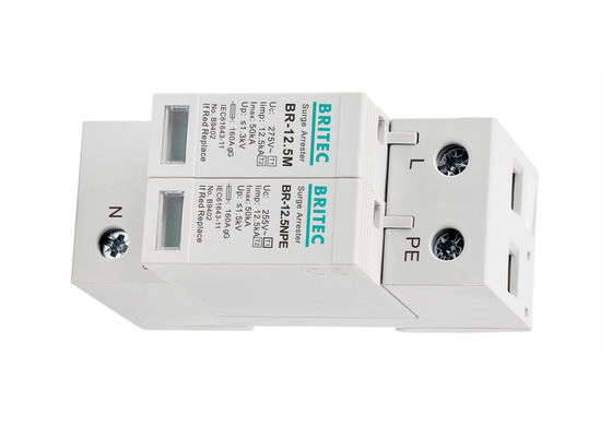 Peredam Lonjakan Petir Kelas B + C 12.5kA Iimp 275V AC T1 + T2 SPD Penahan Lonjakan