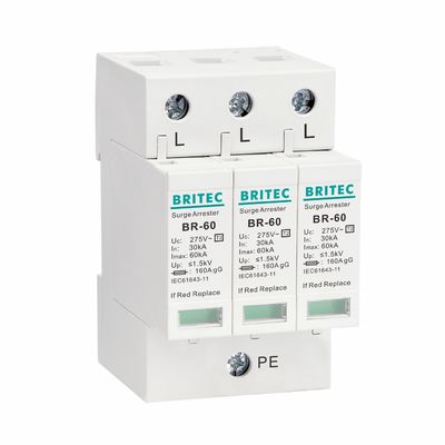 BR275-60 4P 60kA Tipe 2 Surge Protector TUV AC Surge Protective Device 275v Protektor gelombang petir