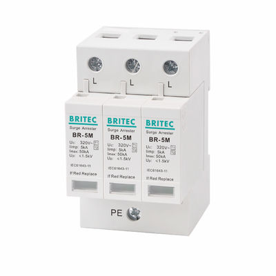 Perlindungan petir 5kA 3P 320Vac tipe 1 + 2 AC perangkat perlindungan gelombang tinggi / Kelas I + II / Kelas B + C seri